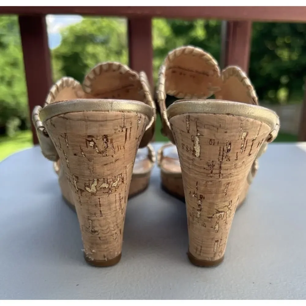 Jack Rogers Luccia Gold Leather Cork Wedge Heel Women’s Sz 7 Heels Sandals